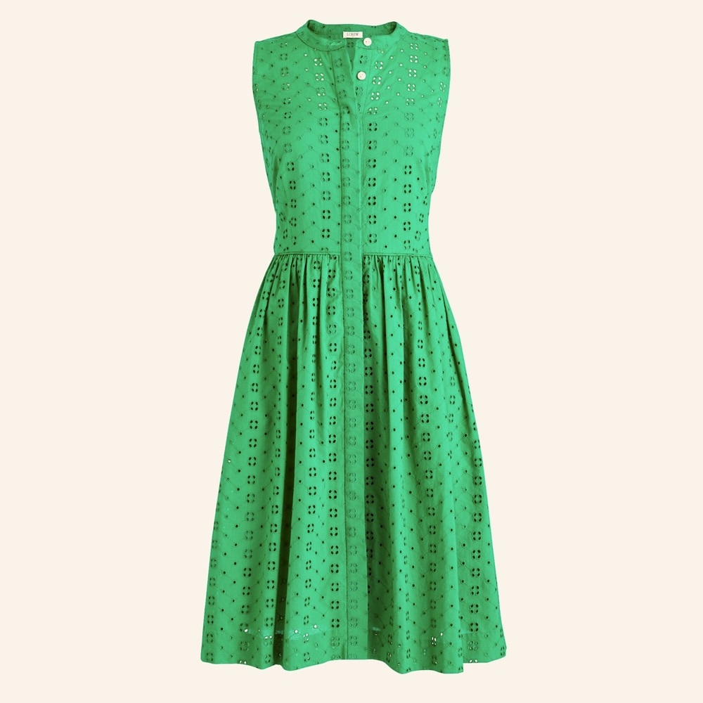 J.Crew Green Eyelet Sleeveless Shirt Dress